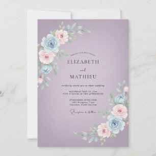 Invitation Mariage Fleur Éthérée Violet Poussiéreux