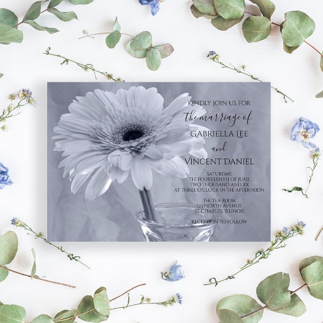 Invitation Mariage Fleur Faisy Pale Bleu Tinté Gerber (Créateur téléchargé)