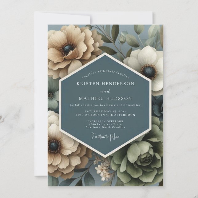 Invitation Mariage Fleur Flétrie Ardoise Beige (Devant)