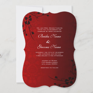 Invitation Mariage Fleur Florale Noire sur Fond Rouge 