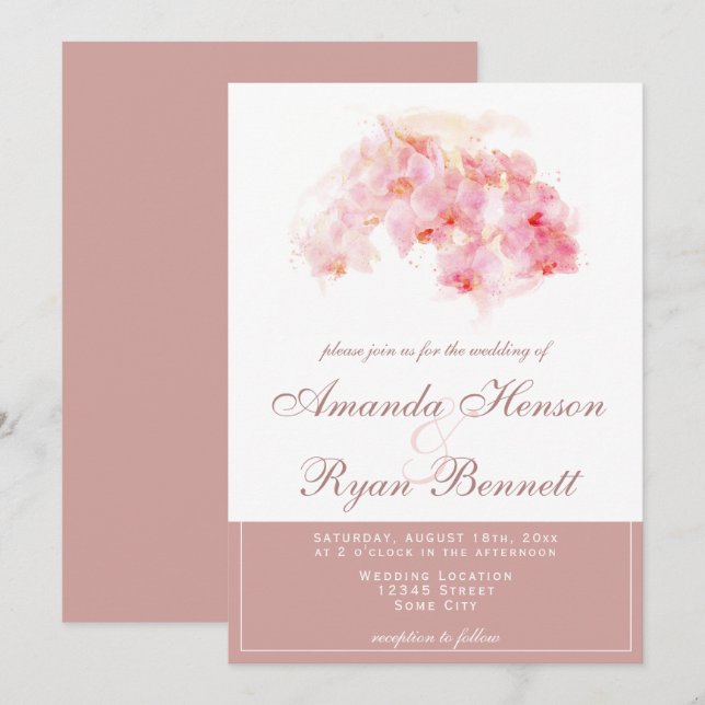 Invitation Mariage Fleur Florale Orchidée Aquarelle Terracott (Devant / Derrière)
