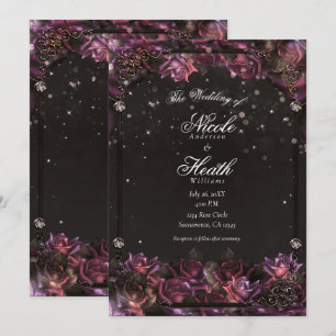 Invitation Mariage Fleur foncée aux Roses de Baie Enchantée