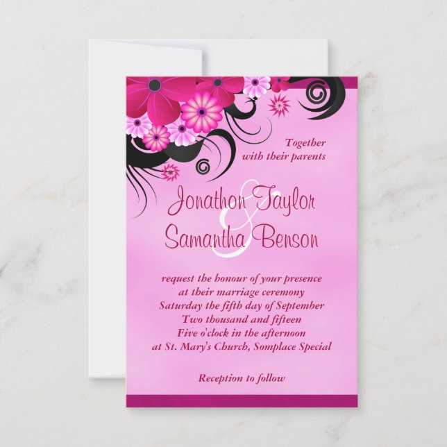 Invitation Mariage Fleur Fuchsia 3,5" x 5" (Devant)