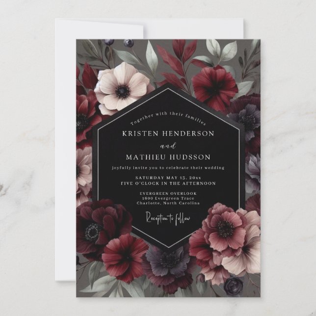 Invitation Mariage Fleur Garnet Gothique (Devant)