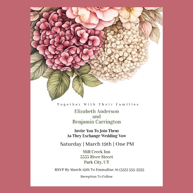 Invitation Mariage Fleur Hydrangea et Rose (Pretty Hydrangea and Rose Wedding Invitation)