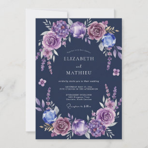 Invitation Mariage Fleur Indigo Améthyste