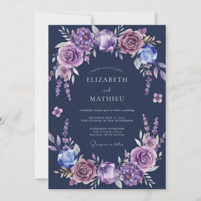 Invitation Mariage Fleur Indigo Améthyste (Devant)