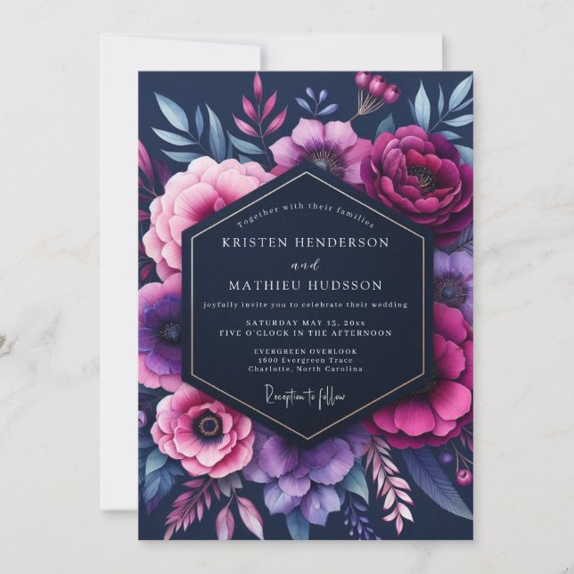 Invitation Mariage Fleur Indigo Opulente (Devant)
