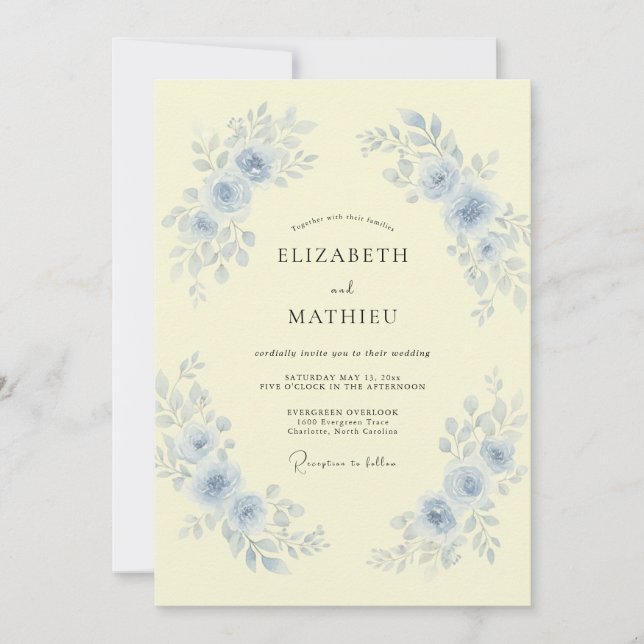 Invitation Mariage Fleur Jaune Bleuet (Devant)