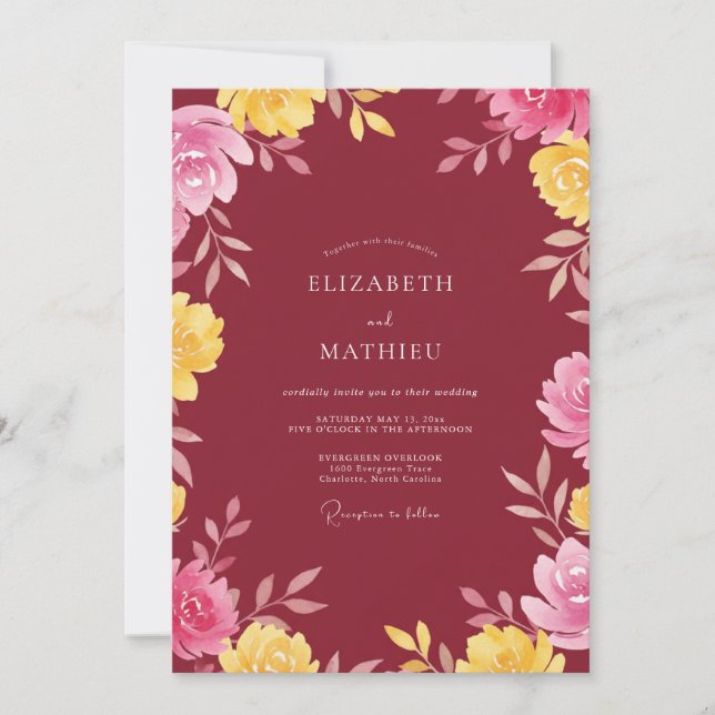 Invitation Mariage Fleur Jaune Bourgeon (Devant)