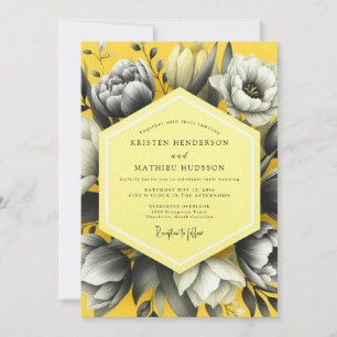 Invitation Mariage Fleur Jaune en Échelle de Gris
