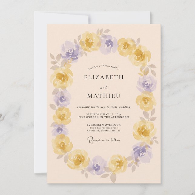 Invitation Mariage Fleur Jaune Lavande (Devant)