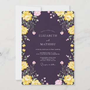 Invitation Mariage Fleur Jaune Prune