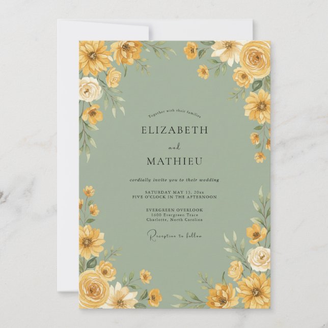 Invitation Mariage Fleur Jaune Verdoyante (Devant)