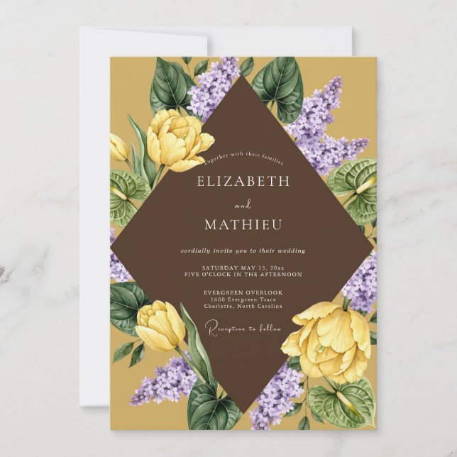 Invitation Mariage Fleur Jaune Violet (Devant)