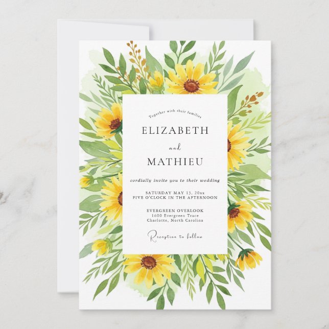 Invitation Mariage Fleur Jaune Vivifiante (Devant)
