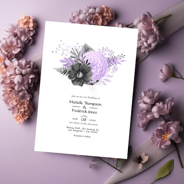 Invitation Mariage Fleur Lilac et Charbon (Créateur téléchargé)