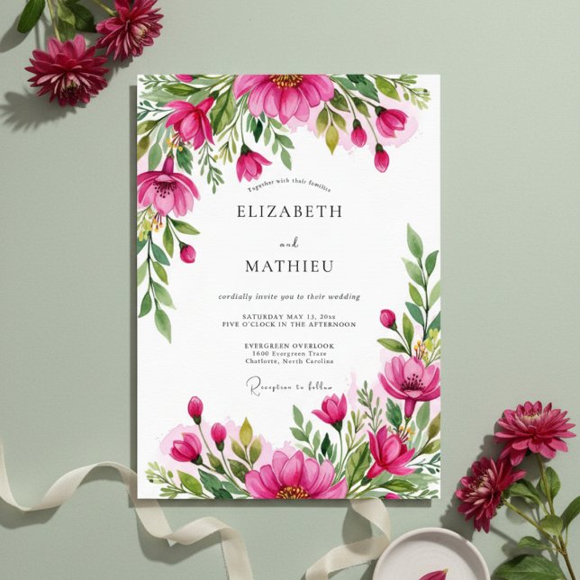 Invitation Mariage Fleur luxuriante Fuchsia (Créateur téléchargé)