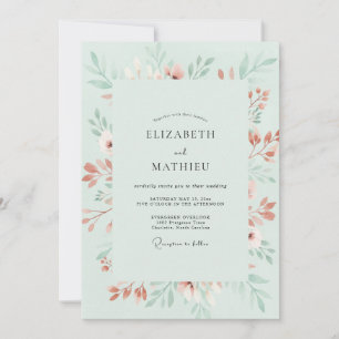 Invitation Mariage Fleur Lyrique Vert Menthe