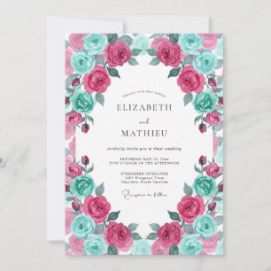 Invitation Mariage Fleur Magenta Turquoise