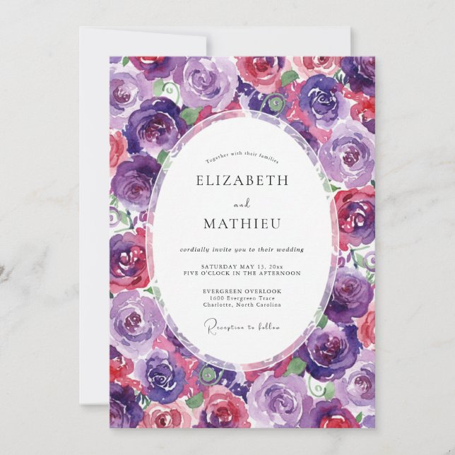 Invitation Mariage Fleur Magenta Violet (Devant)