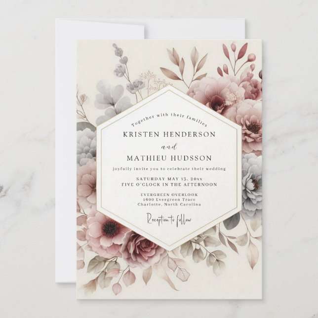 Invitation Mariage Fleur Mauve Antique (Devant)