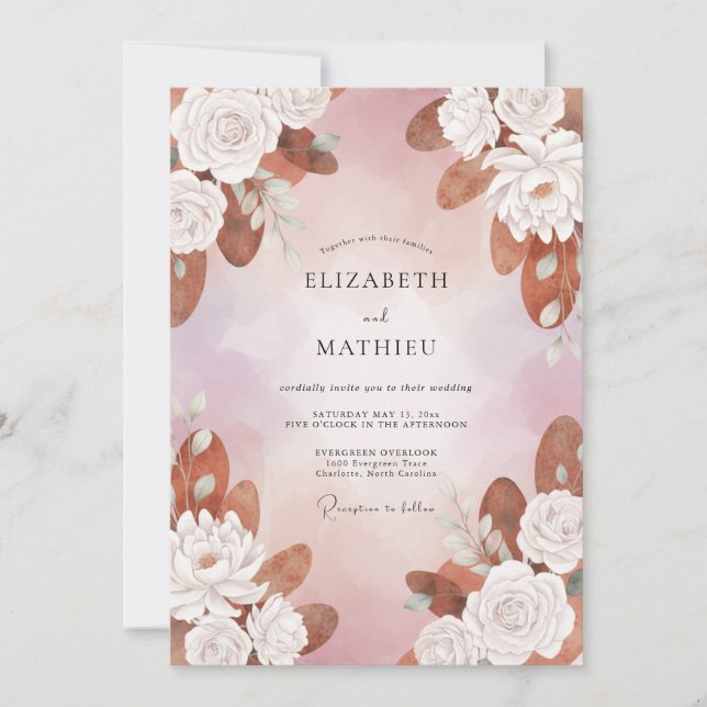 Invitation Mariage Fleur Mauve Cuivre (Devant)