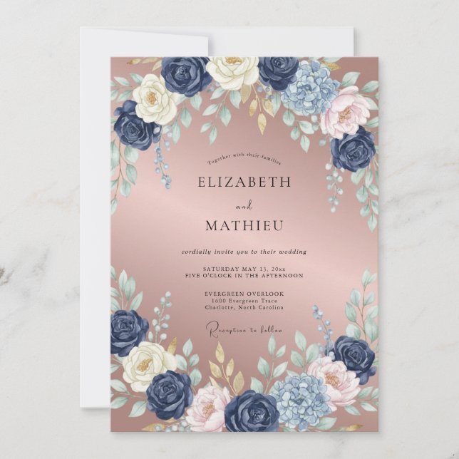 Invitation Mariage Fleur Mauve Indigo (Devant)