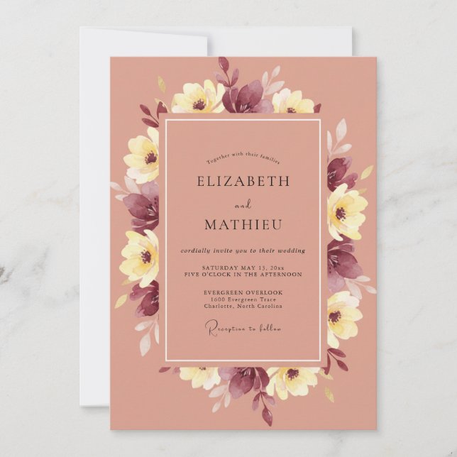 Invitation Mariage Fleur Mauve Jaune (Devant)