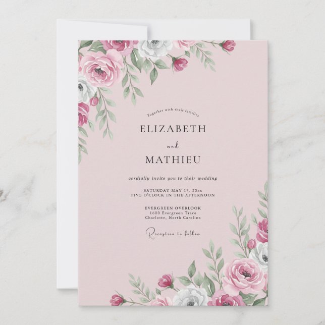 Invitation Mariage Fleur Mauve Magenta (Devant)
