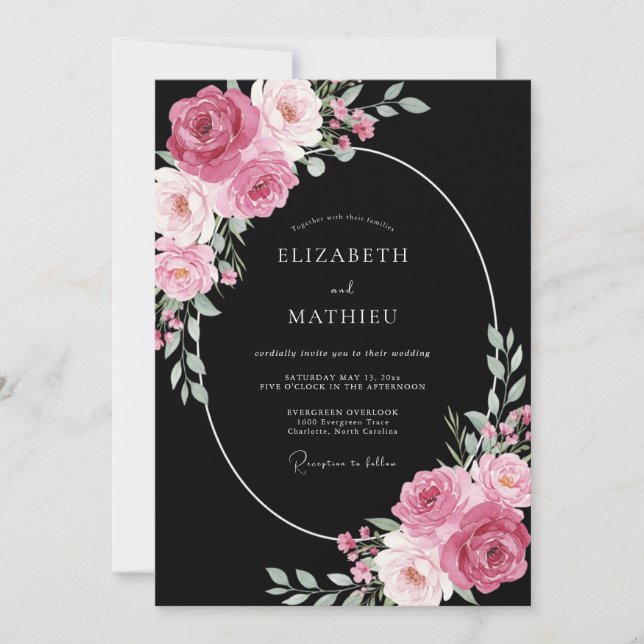 Invitation Mariage Fleur Mauve Noir (Devant)