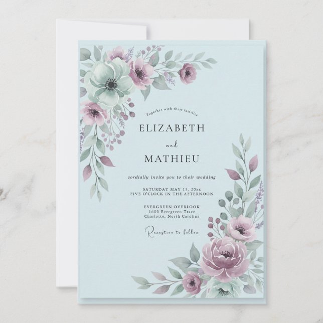 Invitation Mariage Fleur Mauve Poudrée (Devant)