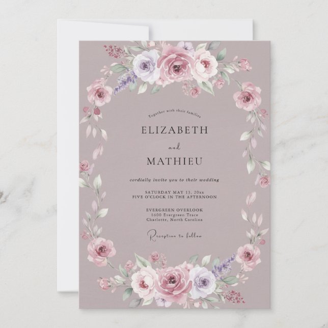 Invitation Mariage Fleur Mauve Poussiéreuse (Devant)
