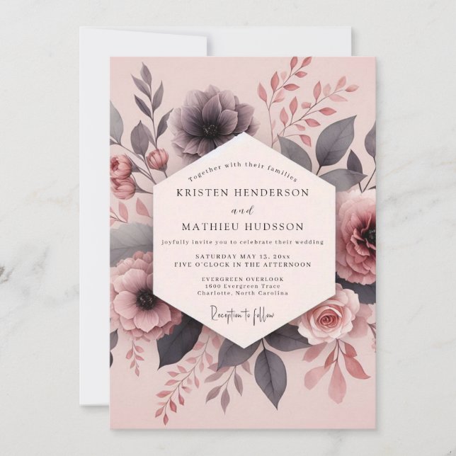 Invitation Mariage Fleur Mauve Poussiéreuse et Floue (Devant)