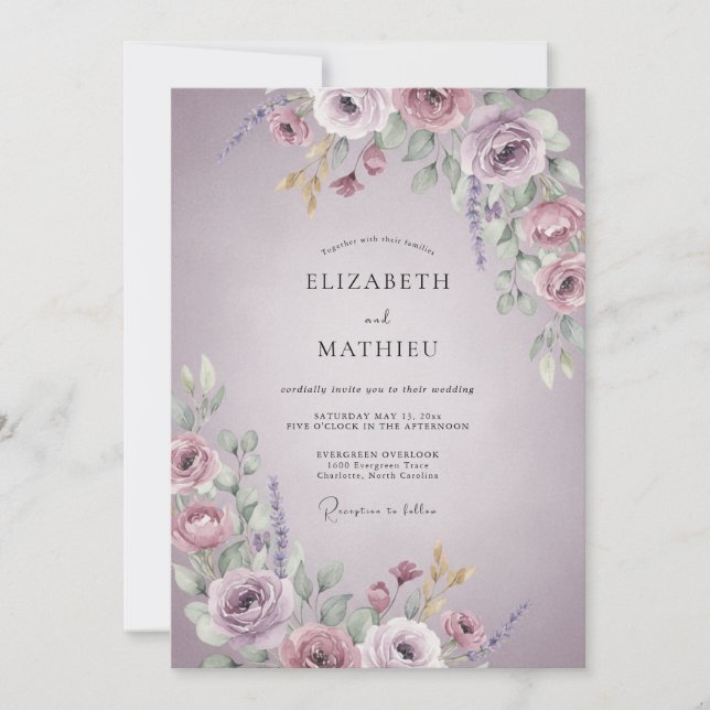 Invitation Mariage Fleur Mauve Romantique (Devant)