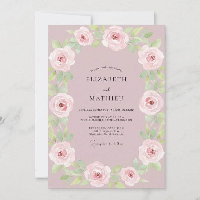 Invitation Mariage Fleur Mauve Rose (Devant)