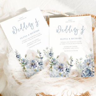 Invitation Mariage Fleur Moderne Bleu Poussiéreux Toutes Sais