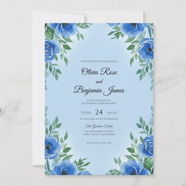 Invitation Mariage Fleur Moderne d'Azure (Devant)