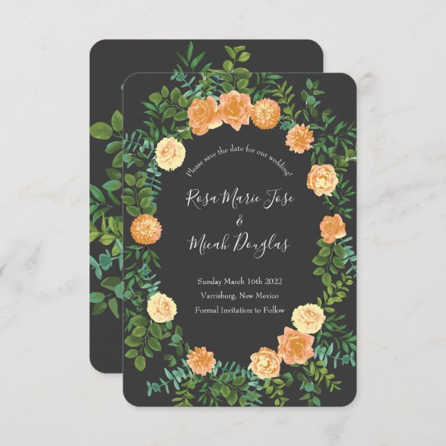 Invitation Mariage Fleur Moderne Gris foncé pêche (Devant / Derrière)
