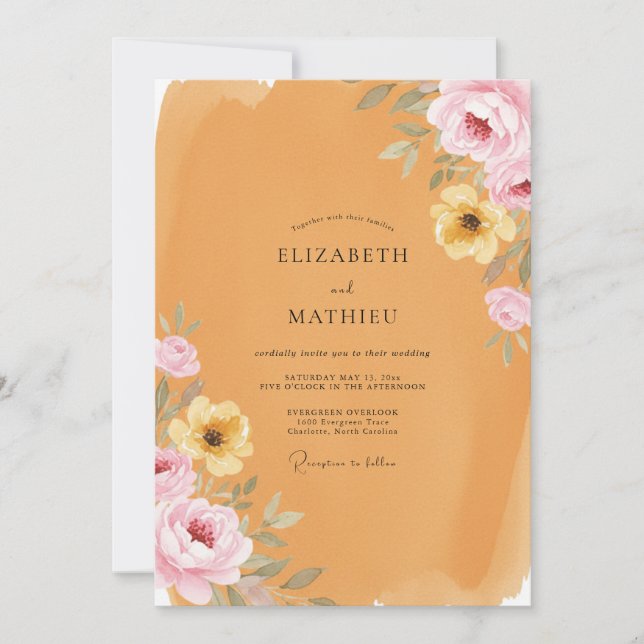 Invitation Mariage Fleur Ochre (Devant)