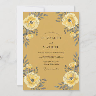 Invitation Mariage Fleur Ochre Peinte