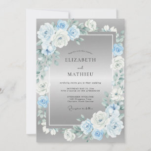 Invitation Mariage Fleur Opulente Bleu Ardoise