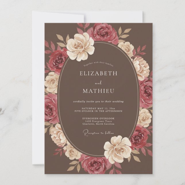 Invitation Mariage Fleur Opulente Marron (Devant)