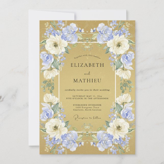 Invitation Mariage Fleur Opulente Pervenche (Devant)