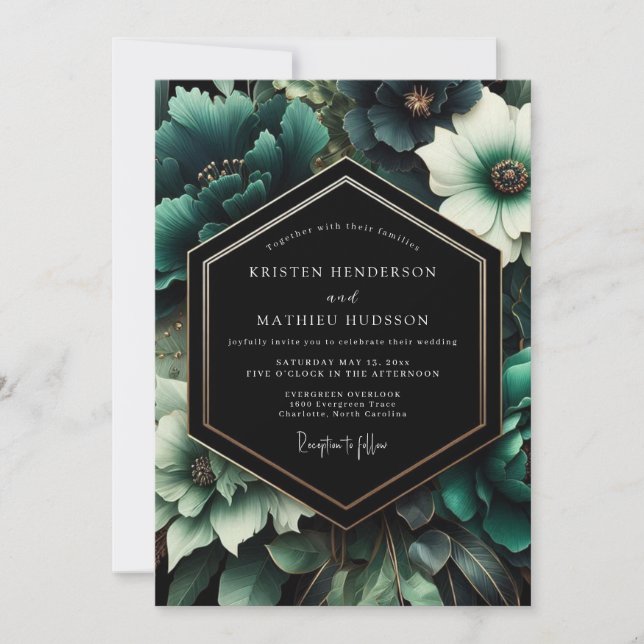 Invitation Mariage Fleur Opulente Sarcelle (Devant)