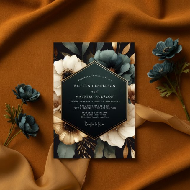 Invitation Mariage Fleur Opulente Sarcelle (Créateur téléchargé)