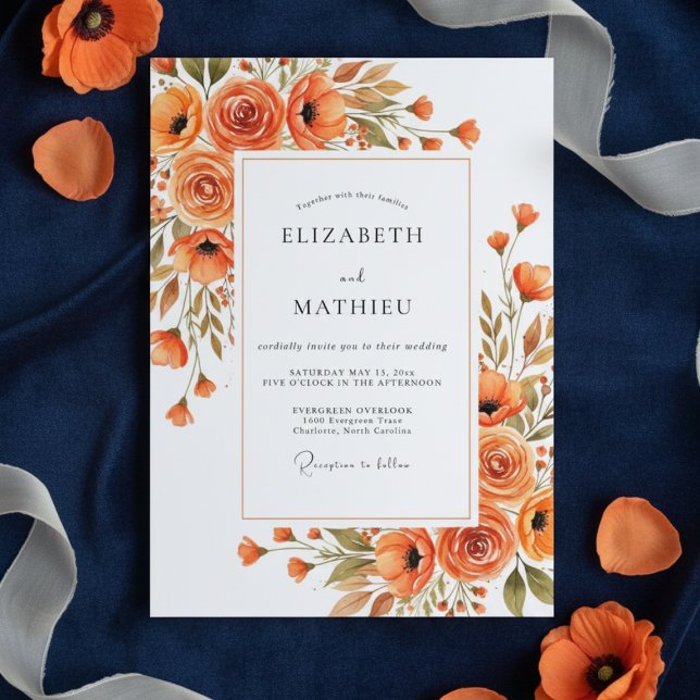 Invitation Mariage Fleur Orange Impressionniste (Créateur téléchargé)