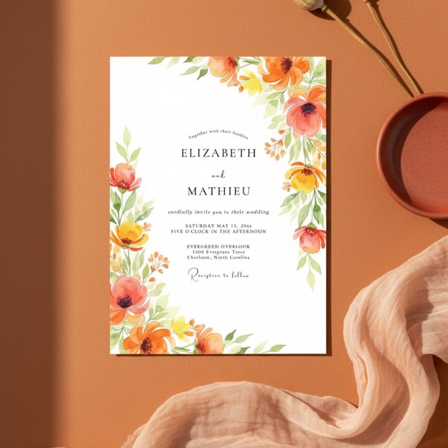 Invitation Mariage Fleur Ornementale Orange (Créateur téléchargé)