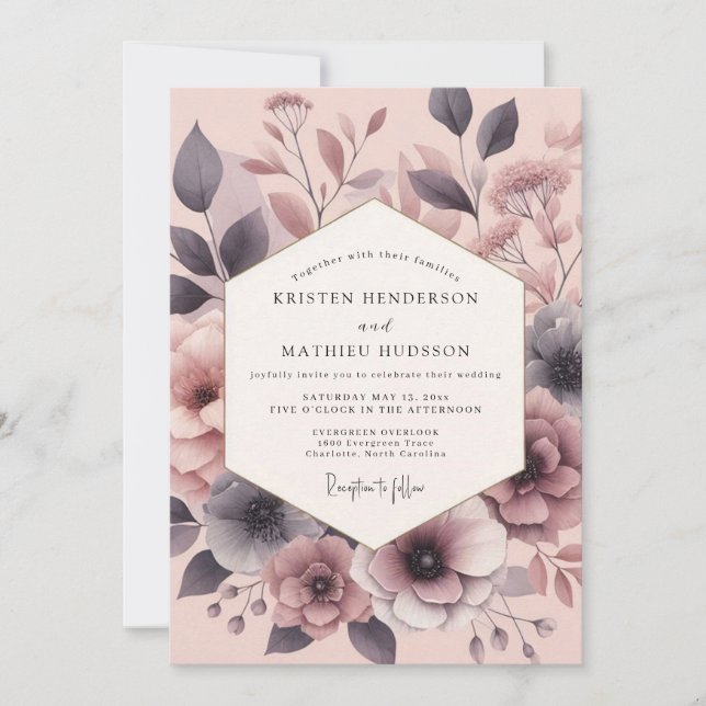 Invitation Mariage Fleur Painterly Slate Rose (Devant)