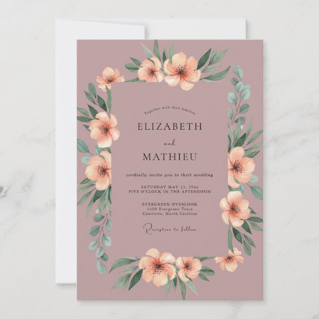Invitation Mariage Fleur Pâle Peinte Mauve (Devant)